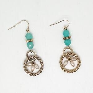 New in Box Sarah Coventry Turquoise Beaded Gold Tone Dangly Earrings